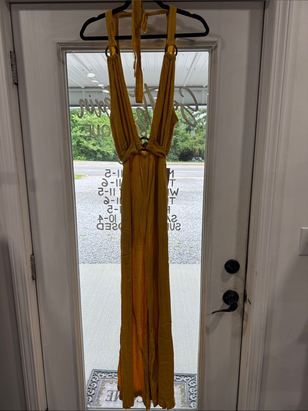 J for Justify Mustard Yellow Halter Jumpsuit with Ring Details